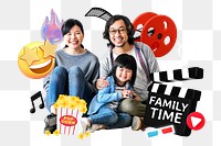 Family movie time png word element, 3d remix, transparent background
