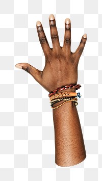 Png five fingers up black hand gesture sticker, sign language on transparent background