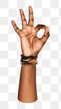 OK png black hand gesture sticker, sign language on transparent background