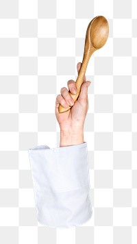 Png wooden spoon in hand sticker, transparent background