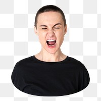 Tomboy png shouting sticker, non-binary person transparent background