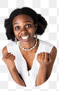 Joyful Black woman png sticker, transparent background