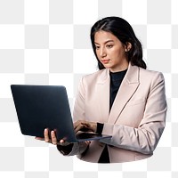 Businesswoman png laptop  sticker, transparent background