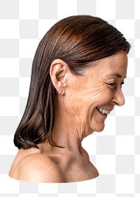 Png senior woman laughing , transparent background