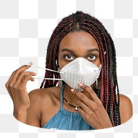 Black woman png N95 mask sticker, transparent background