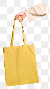 Blank yellow tote bag png sticker, transparent background