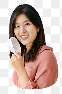 Png Asian woman taking mask off sticker, transparent background