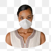 Png black woman wearing mask sticker, transparent background