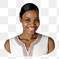 Smiling black woman png sticker, transparent background