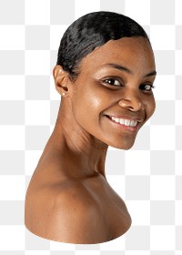 Png black woman bare shoulder sticker, transparent background