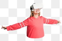 Girl using VR png, kid with down syndrome sticker, transparent background