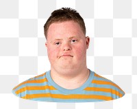 Sad boy png, kid with down syndrome sticker, transparent background