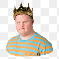 Boy with crown png, kid with down syndrome sticker, transparent background