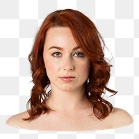 Png red hair woman bare shoulder sticker, transparent background