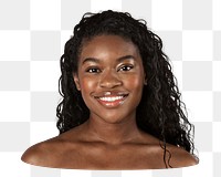 Black woman png headshot sticker, transparent background