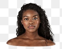 Png black woman bare shoulder sticker, transparent background