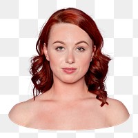 Png red hair woman bare shoulder sticker, transparent background