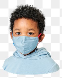 Png kid wearing blue face mask  sticker, transparent background