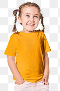 Png happy kid in yellow tee sticker, transparent background