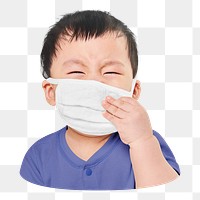 Png boy wearing face mask sticker, transparent background