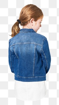 Png girl in denim jacket back view sticker, transparent background