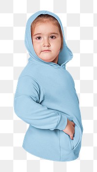 Png girl in blue hoodie sticker, transparent background