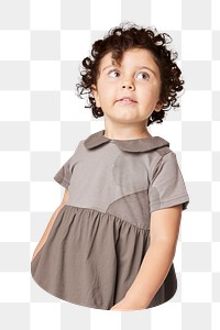 Png little girl wearing brown dress sticker, transparent background