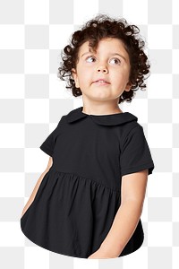 Png little girl wearing black dress sticker, transparent background