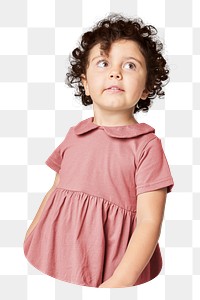 Png little girl wearing pink dress sticker, transparent background