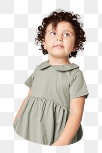 Png little girl wearing green dress sticker, transparent background