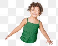 Png girl in green sleeveless jumpsuit sticker, transparent background