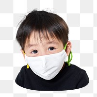 Png boy wearing face mask sticker, transparent background