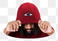 Png man wearing red hoodie  sticker, transparent background