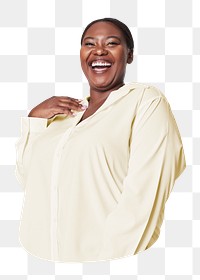 Happy plus-size woman png sticker, transparent background