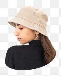 Bucket hat png woman sticker, transparent background