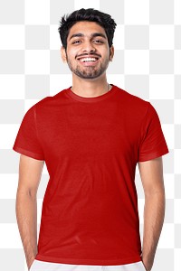 Men's red t-shirt png sticker, transparent background