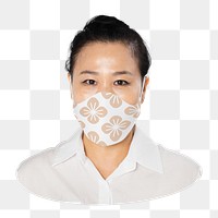 Asian woman png medical mask sticker, transparent background