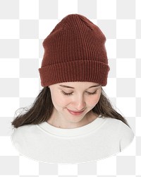 Teenage girl png beanie sticker, transparent background