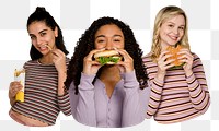 Png friends eating junk food sticker, transparent background