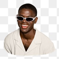 Png man with y2k glasses sticker, transparent background