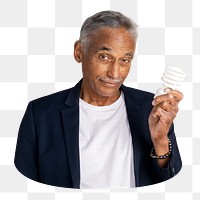 Png Indian man & light bulb sticker, transparent background