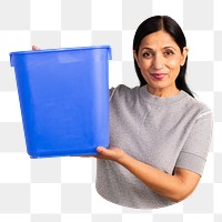 Png woman with blue bucket sticker, transparent background