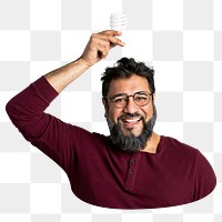 Png happy man creative idea sticker, transparent background