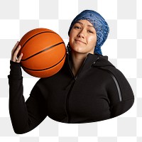 Png Muslim woman with basketball sticker, transparent background