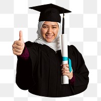 Png Muslim woman graduation sticker, transparent background