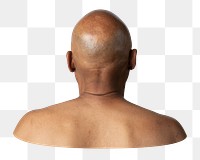 Png senior man back sticker, bare shoulder transparent background