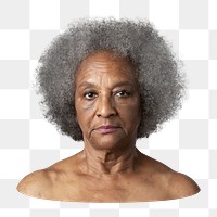 Png unhappy senior woman sticker, transparent background