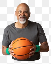 Png senior man playing basketball sticker, transparent background