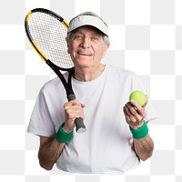 Png senior man playing tennis sticker, transparent background