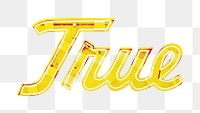 True png word sticker yellow neon typography, transparent background